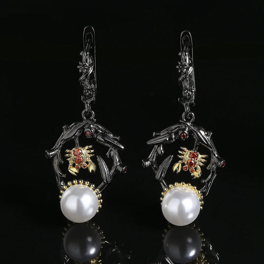 Black & Gold Style Two- Pearl Crab Earrings