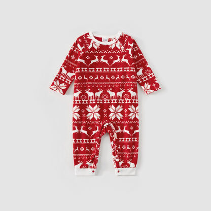 Family Matching! Red Christmas Reindeer & Snowflakes Fleece Pajamas