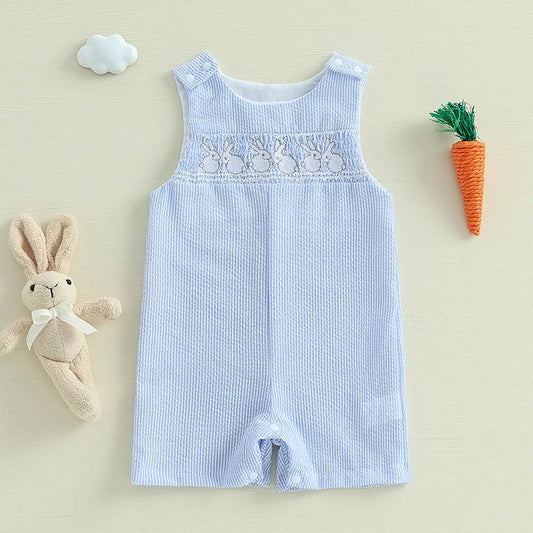 Boy's Sleeveless Easter Bunny Embroidered Jumpsuits