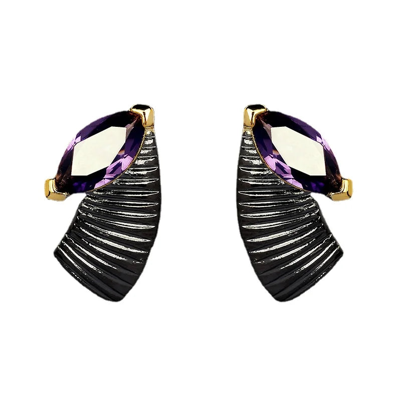 3-piece Purple Zircon Black & Gold Style Rings, Necklace & Earrings Sets