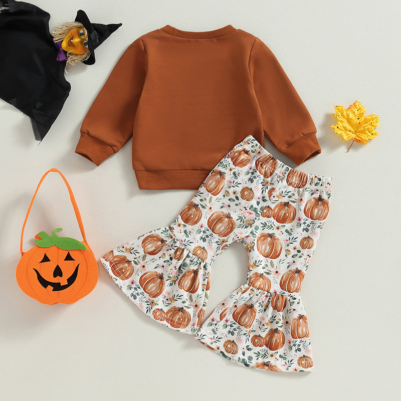 2-Piece Halloween Outfits! Girl’s Long Sleeve Pumpkin Sweatshirt & Pants Sets