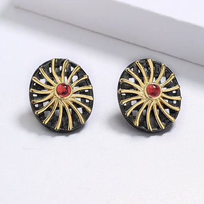 Sunburst Black & Gold Style Stud Earrings