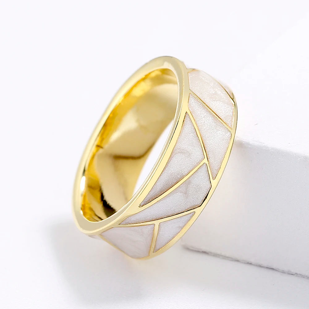 Classic White Enamel 18k Gold Rings