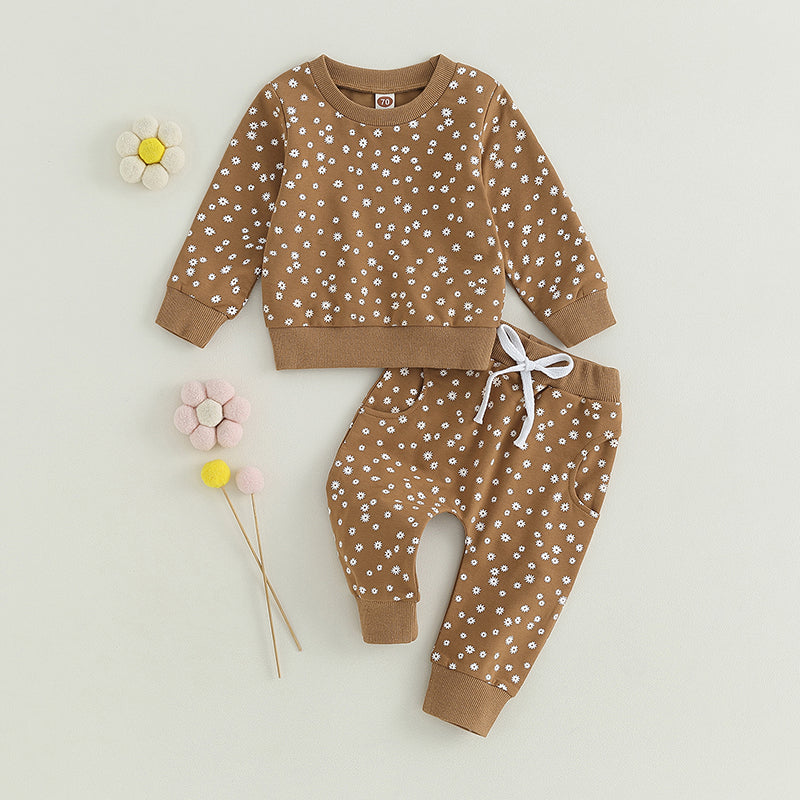 2-Piece Fall Outfits! Girl’s Long Sleeve Flower Sweatshirt & Pants Sets