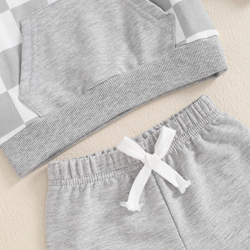 Boy's 2-Piece Hooded Checkerboard Sweatshirt & Pants Sets