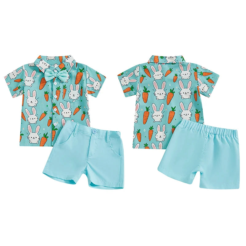 Boy's Easter Rabbit Carrot Button-up Shirts Shorts Set