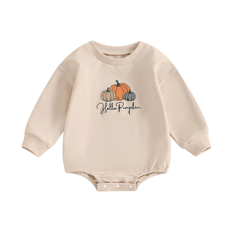 Halloween Rompers! Girl’s & Boy’s Long Sleeve Embroidered Pumpkin Sweatshirt Rompers