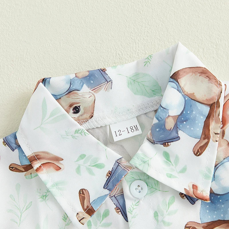 Boy's 2-Piece Easter Bunny/Carrot Button-Up Polos & Shorts Sets