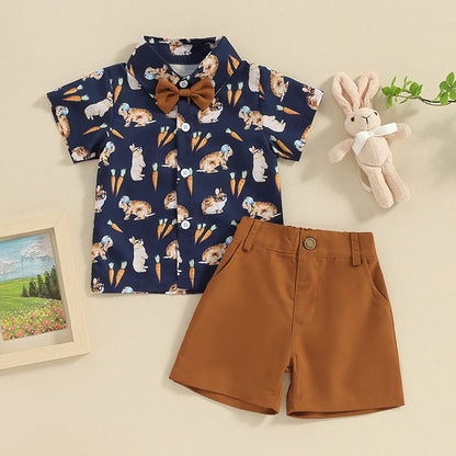 2-Piece Fall Outfits! Boy’s Short Sleeve Onesie, Bow-Tie, & Pants Sets