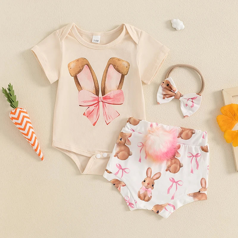 Girl's "Cutest Bunny In The Patch" 3-Piece Easter Outfit Sets