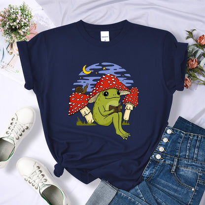 Frog Mushroom Book Graphic Tees Short Sleeve T-shirts