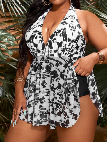 Sexy Print Tied Halter 2 Piece Plus Tankini SetHigh Waist Push UP Swimsuit Backless Beach Bathing Suit