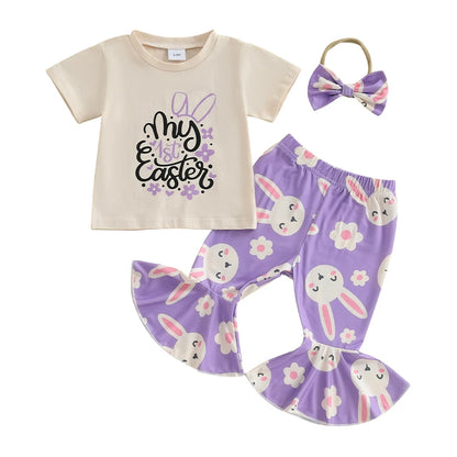 Girl's Easter Bunny T-Shirt, Flare Pants & Headband Sets