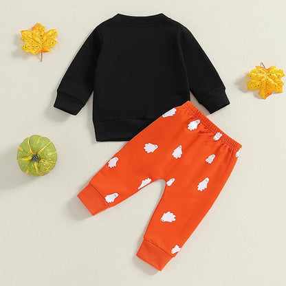 2-Piece Halloween Outfits! Boy's & Girl's "Hey Boo" Ghost Sweatshirt & Pants Sets