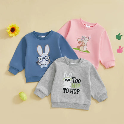 Girl's & Boy's Embroidered Easter Bunny Sweatshirts