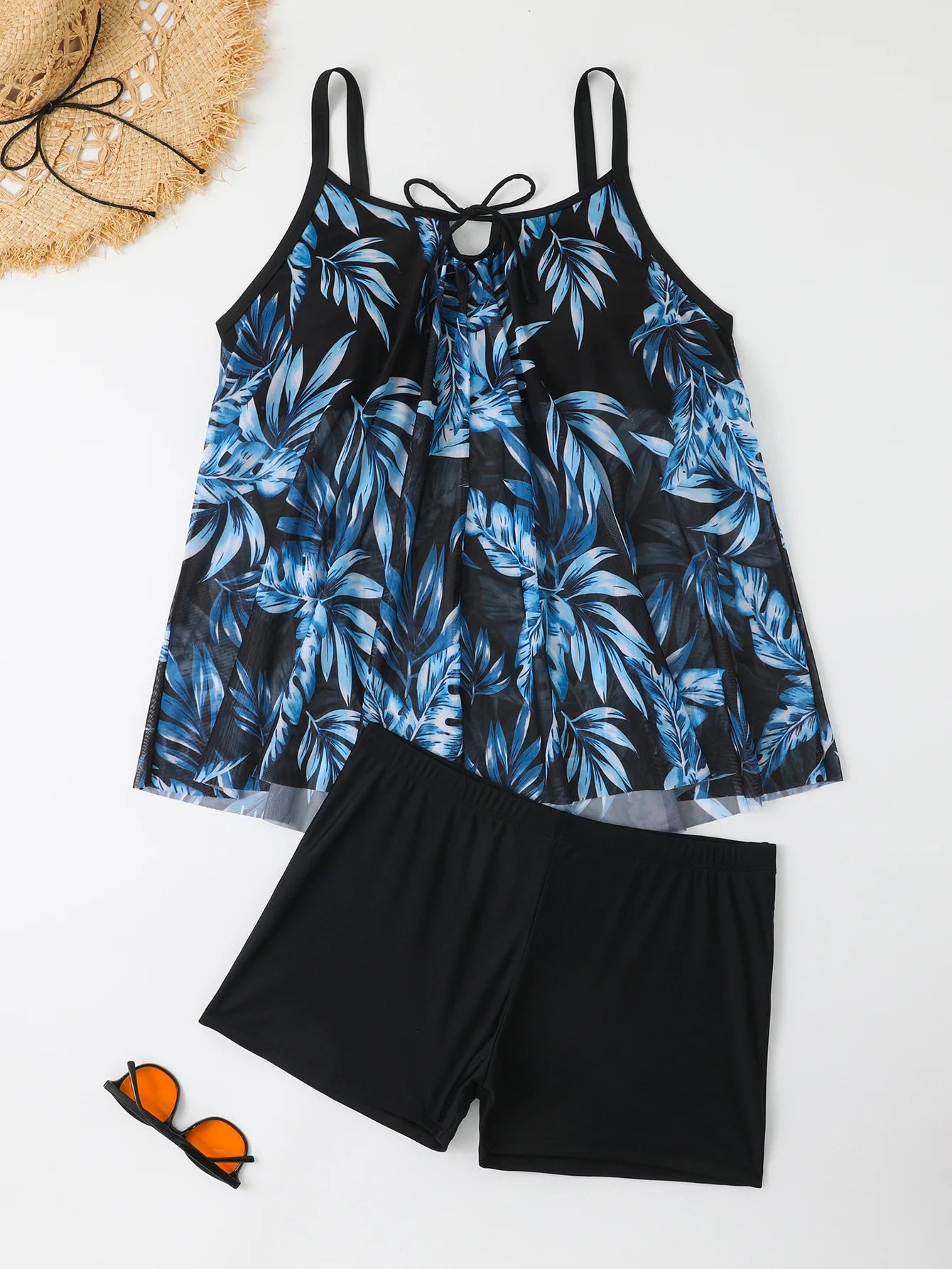 Print Strapped 2 Piece Plus Tankini SetHigh Waist Push UP Swimsuit Backless Beach Beach Bathing Suit