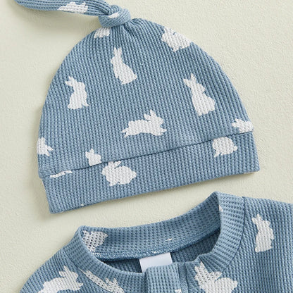 Boy's 2-Piece Long Sleeve Bunny Zip Jumpsuit & Hat Sets