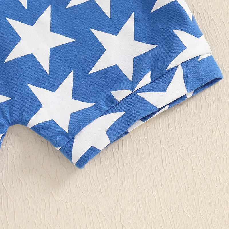 Girl's Star Print 4th of July Overall Rompers
