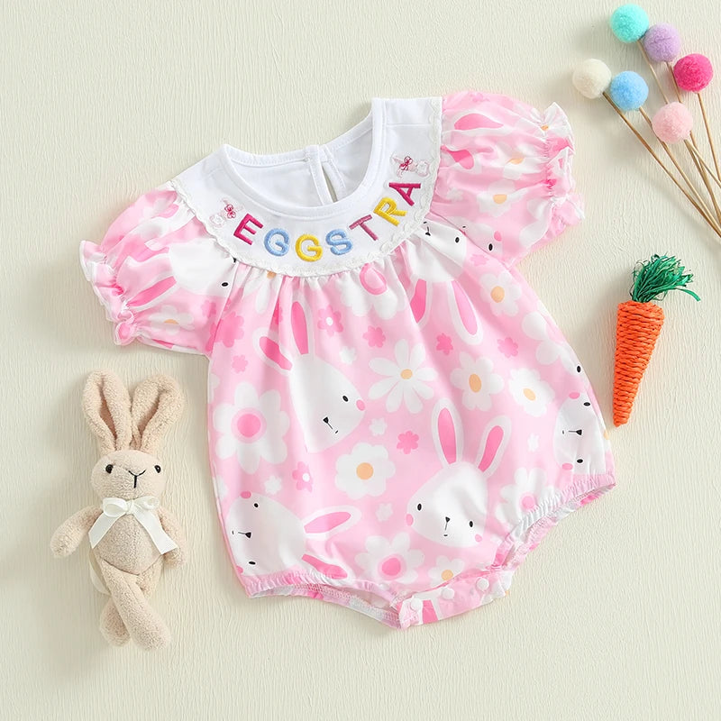 Girl's Embroidered "Eggstra" or "My 1st Easter" Bunny Rompers