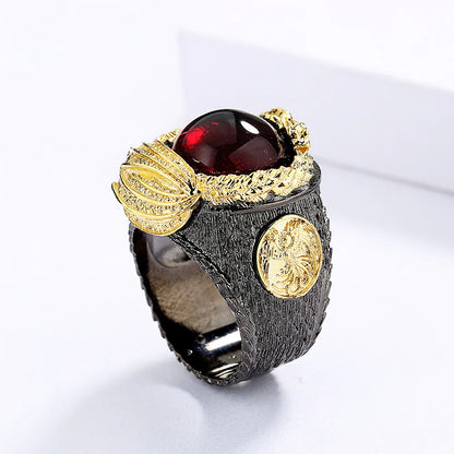 Men's Red Zircon Black & Gold Style Dragon Rings