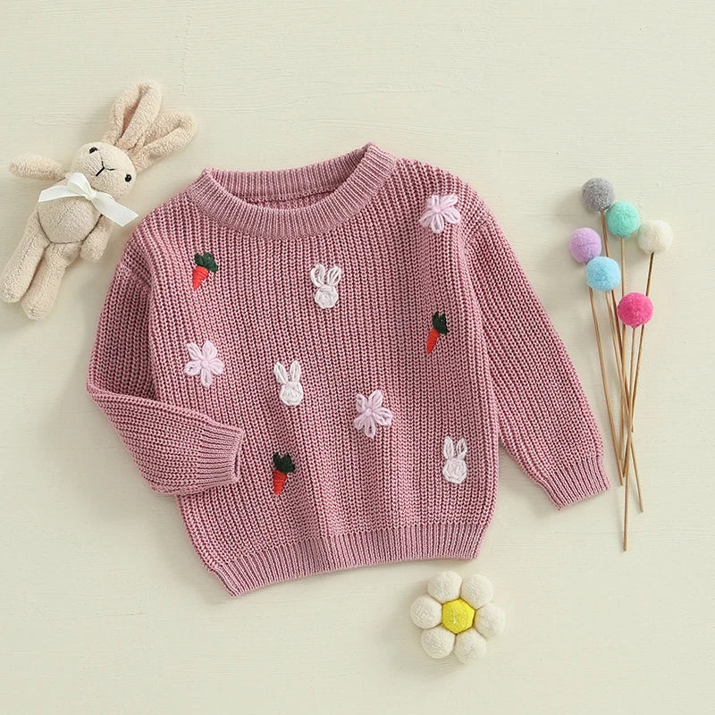 Girl's Embroidered Easter Bunny, Carrot Sweaters