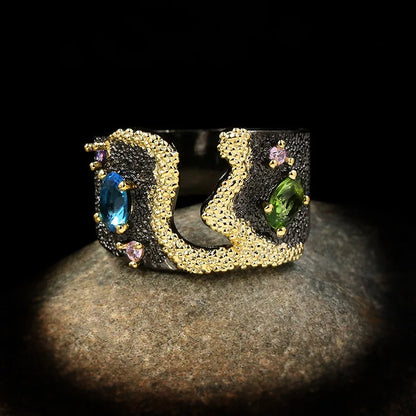 Vintage Black & Gold Style Zircon Cocktail Rings