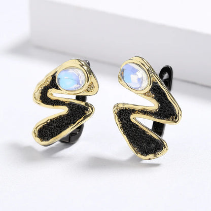 Moonlight Zircon Black & Gold Style Earrings