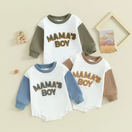Boy's Long Sleeve "Mama's Boy" Sweatshirt Rompers
