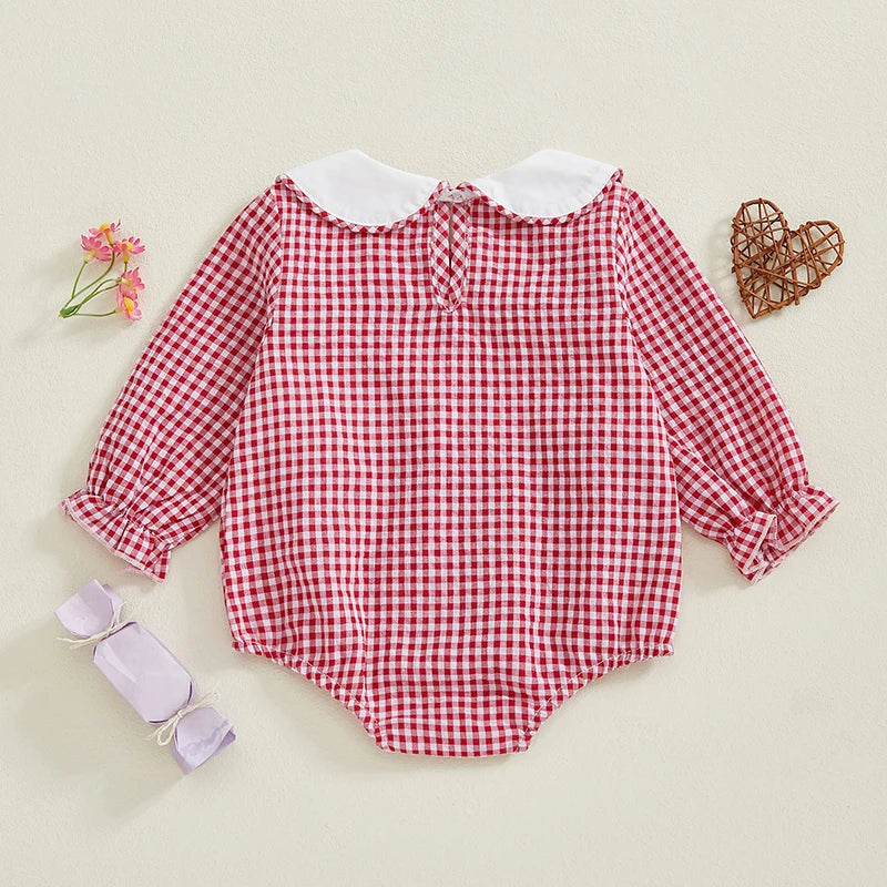 Girl's Embroidered Doll Collar Heart Rompers