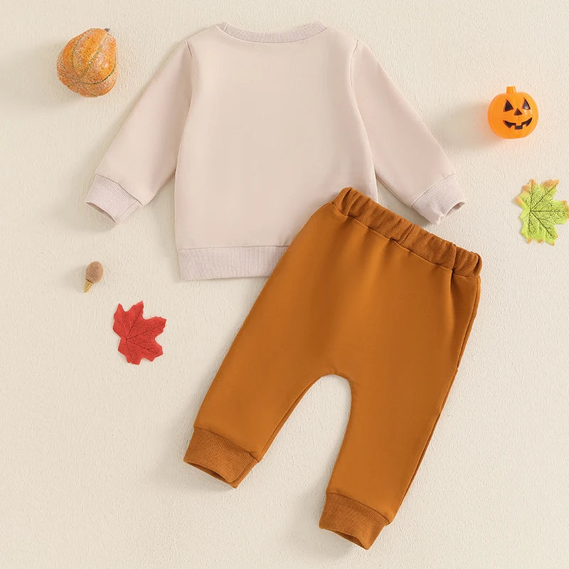 2-Piece Fall Outfits! Boy's & Girl's "Hello Pumpkin" Halloween & Thanksgiving Sweatshirt & Pants Sets