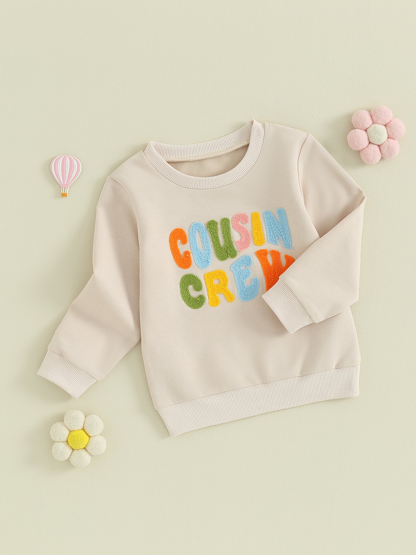 Boy's & Girl's Embroidered "Cousin Crew" Fuzzy Letter Sweatshirts