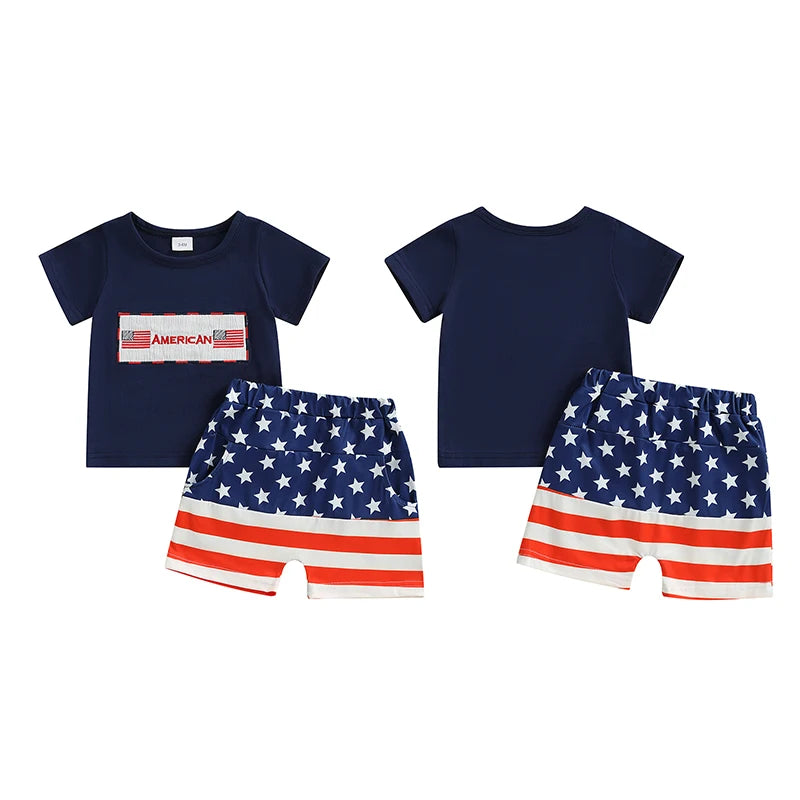 Boy's 2-Piece 4th of July T-Shirts & USA Flag Shorts Sets