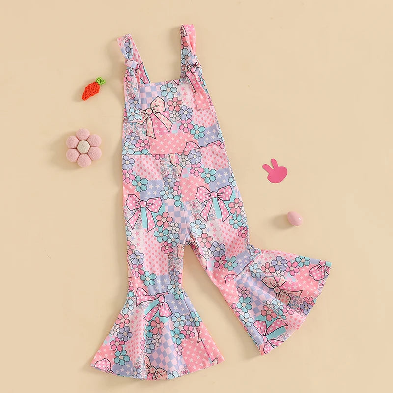 Girl's Sleeveless Easter Floral Jumpsuit & Suspender Pants Sets