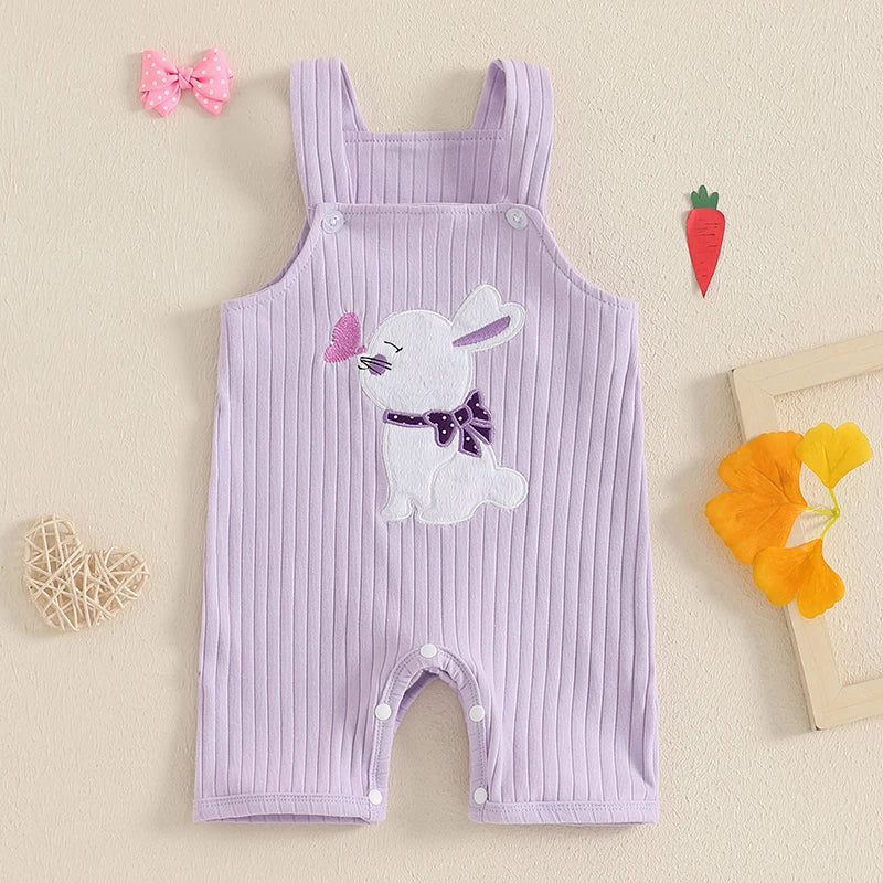 Boy's & Girl's Embroidered Easter Bunny Sleeveless Overall Jumpsuit