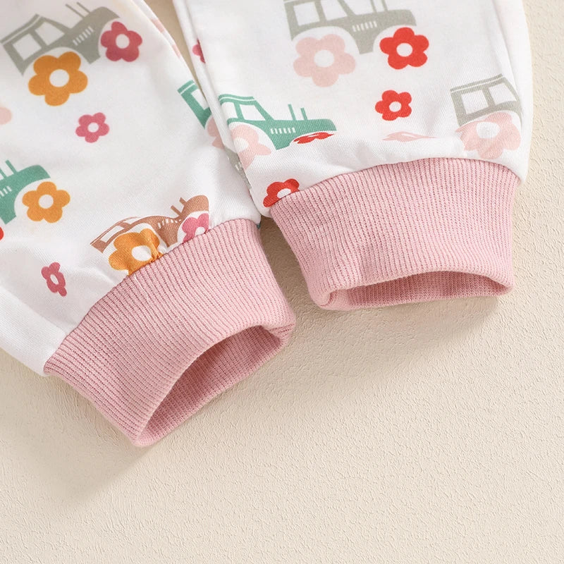 Girl's Floral Tractor Top & Pants Sets