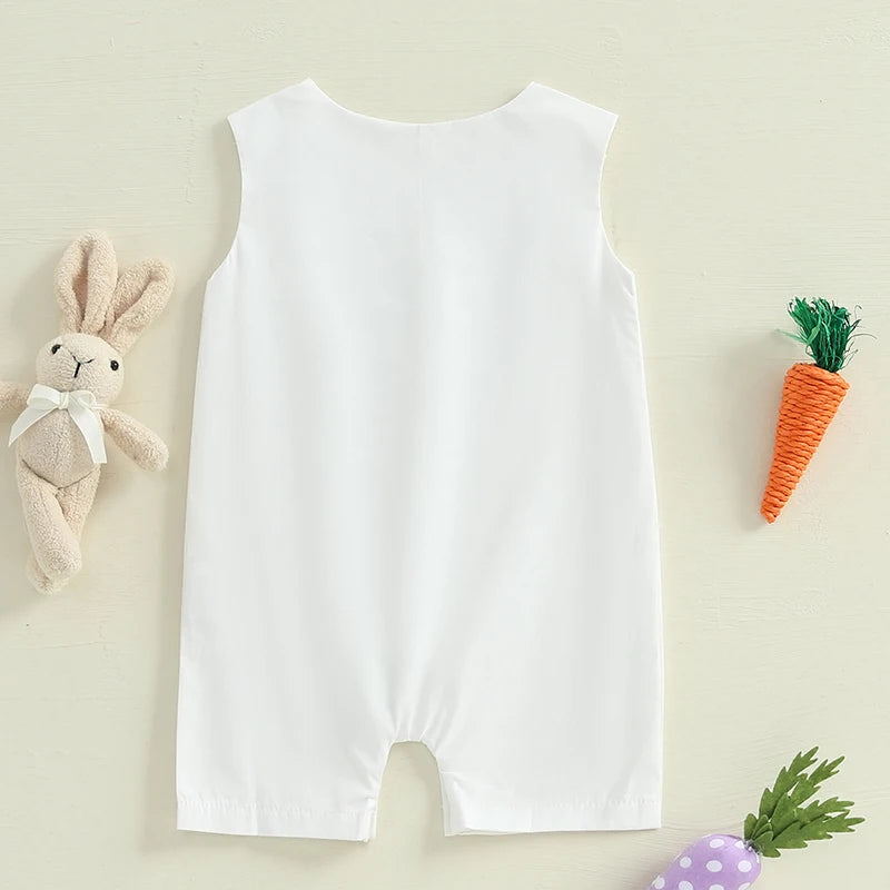 Boy's Sleeveless Easter Bunny Embroidered Jumpsuits