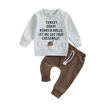 2-piece Thanksgiving Sets! Boy's & Girl's *Turkey, Gravy, Beans & Rolls, Let Me See That Casserole* Fall Sweatshirts & Sweatpants Outfits