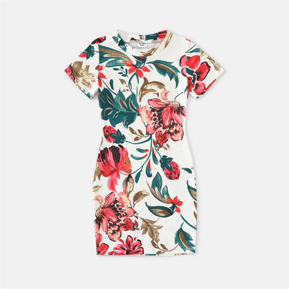 Family Matching! Floral Short-Sleeve Dresses & T-Shirts
