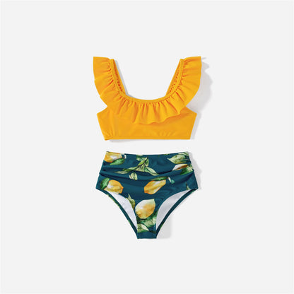 Family Matching! Lemon Halter Bikini Swimsuits & Trunks