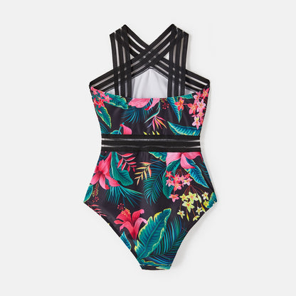 Family Matching! Swimsuit Plant Crisscross One Piece Swimsuits & Trunks