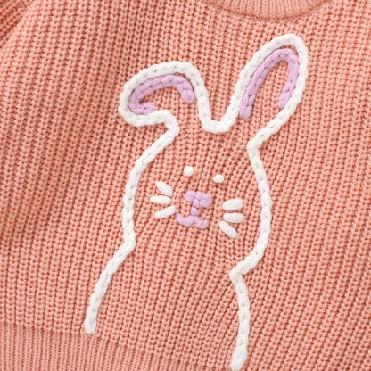 Girl's Embroidered Easter Bunny Knit Sweaters