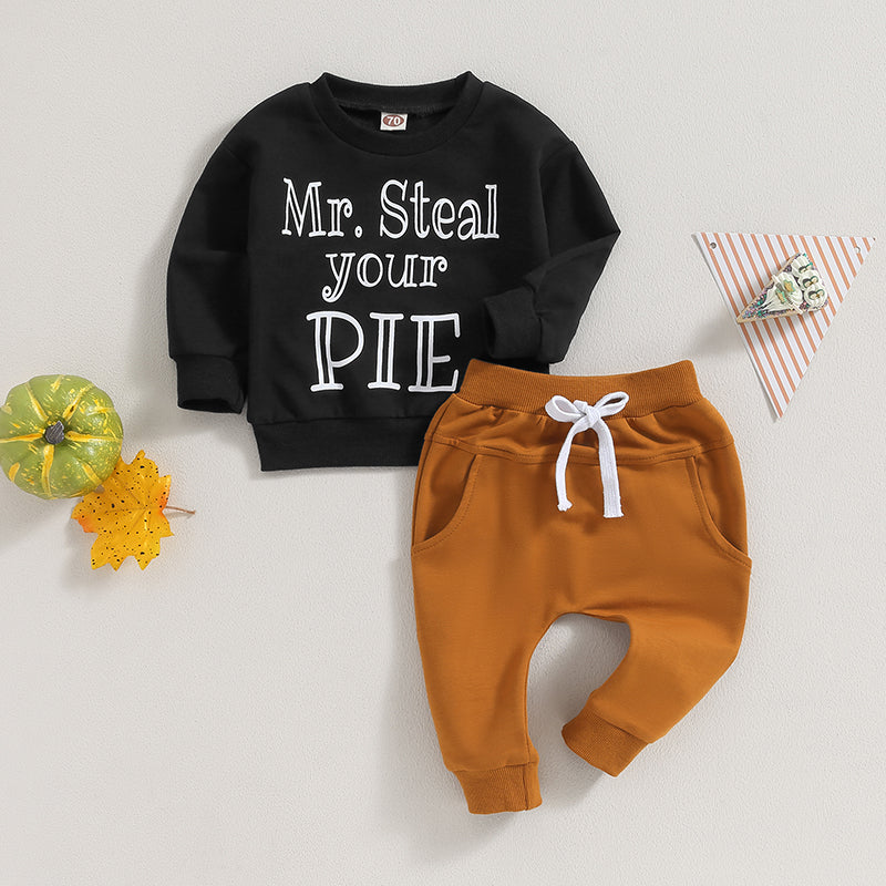 2-Piece Thanksgiving Outfits! Boy's "Mr. Steal Your Pie" Fall Sweatshirt & Pants Sets