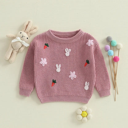 Girl's Embroidered Easter Bunny, Carrot Sweaters