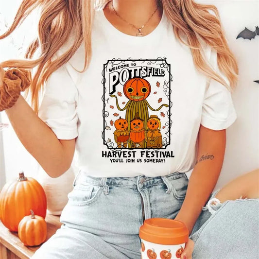 Halloween Tees! Womens Welcome To Pottsfield Harvest Festival Graphic T-Shirts