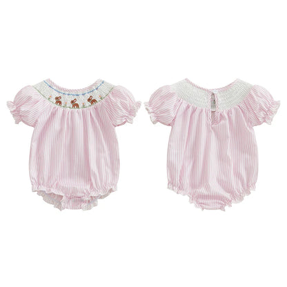 Girl's Embroidered Easter Bunny Stripe Rompers