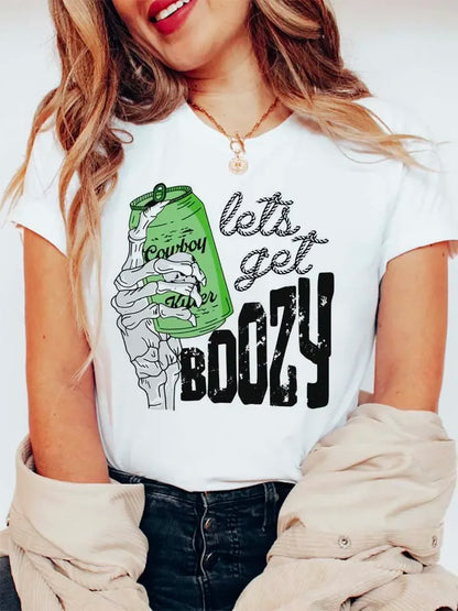 Halloween Tees! Womens Let's Get Boozy Graphic Print T-Shirts