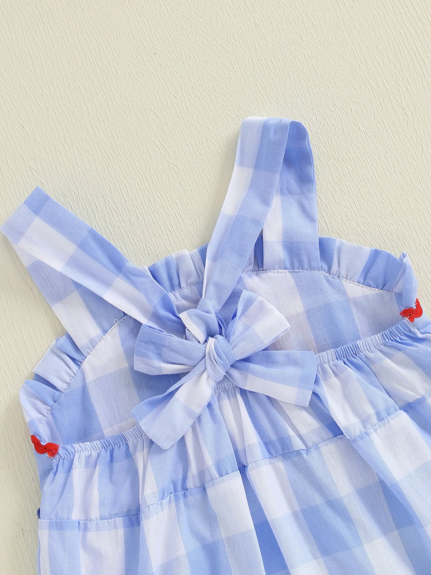 Girl's Plaid Embroidered USA 4th of July Dresses