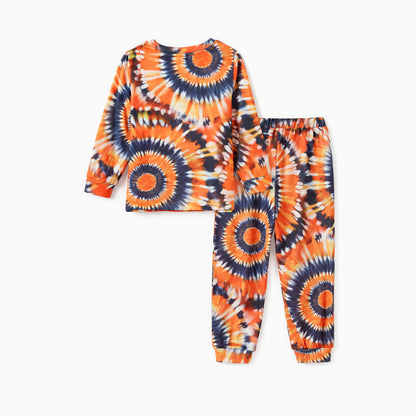 Family Matching! Orange Tie-Dye Halloween Pumpkin Pajama Sets