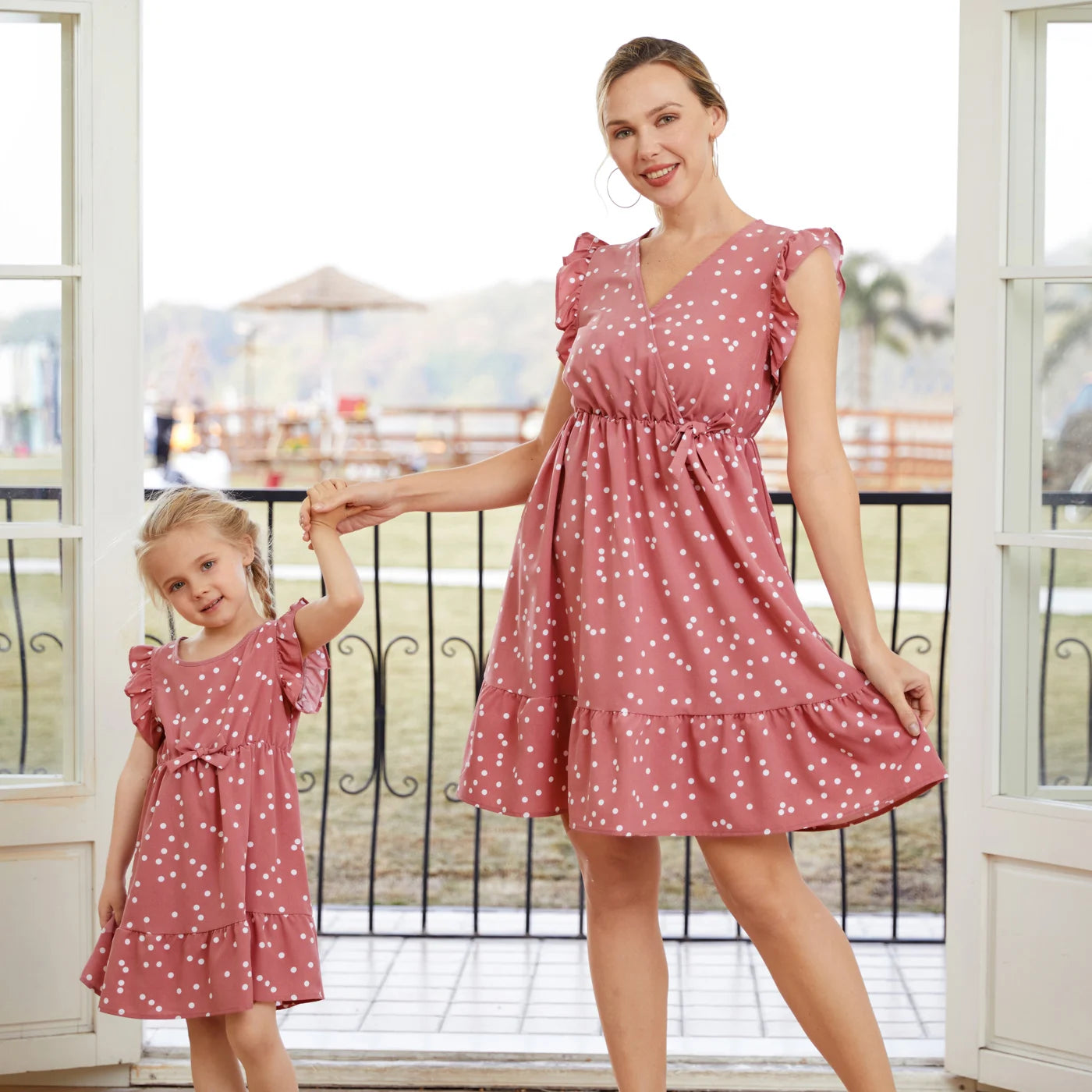 Mommy & Me! Matching Outfits Mother Daughter  Pink Dot Dresses