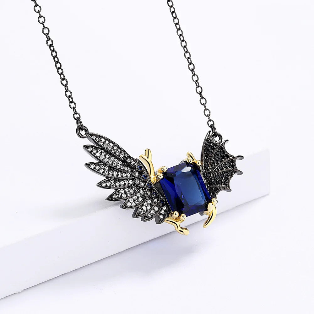 Necklace Blue Zircon Wing Necklaces Black & Gold Style Zircon Chain